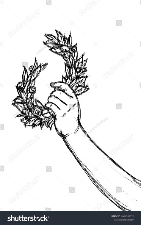 Sketch Hand Holding Laurel Wreath Success Stock Illustration 1604387176