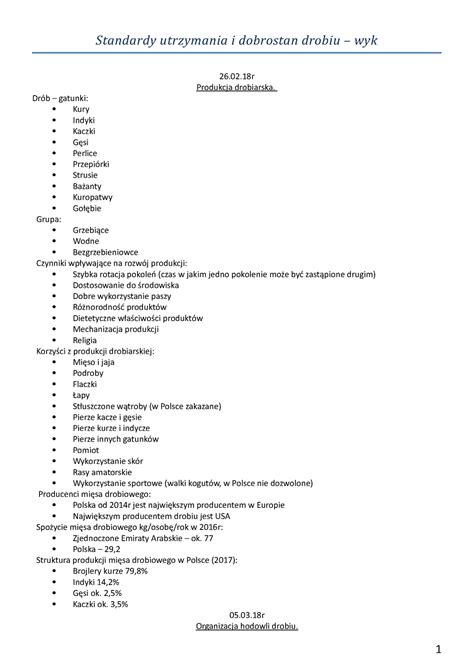 Standardy Utrzymania I Dobrostan Drobiu Wyk 02 Produkcja Drobiarska