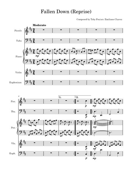 Fallen Down Reprise Toby Fox Fallen Down Reprise Toby Fox Arr Yoo6bird Sheet Music For