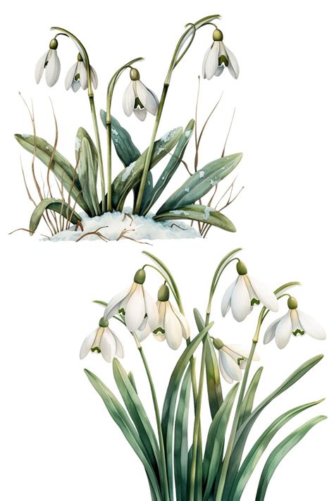 Watercolor Snowdrops Clipart Pack 20 Pngs With Transparent Backgrounds