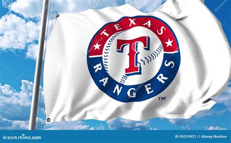 Waving Flag With Texas Rangers Professional Team Logo Editorial 3d Rendering Editorial Photo