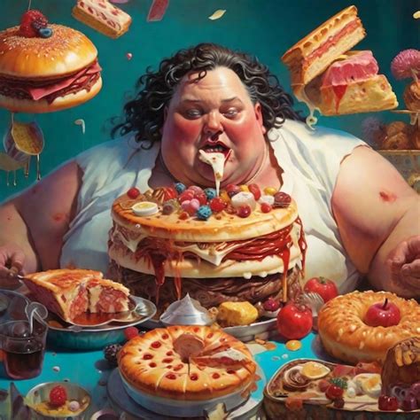 Premium Ai Image A Portrait Of A Fat Woman Eating A Cake In A Restaurant