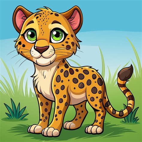 Um Desenho De Desenho Animado De Um Leopardo Olhos Verdes Vetor