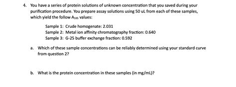 Solved You have a series of protein solutions of unknown | Chegg.com