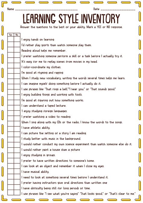 Learning Style Inventory Printable