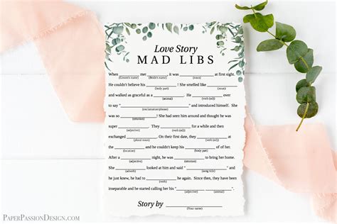 Greenery Wedding Love Story Mad Libs Game Template Bridal Etsy