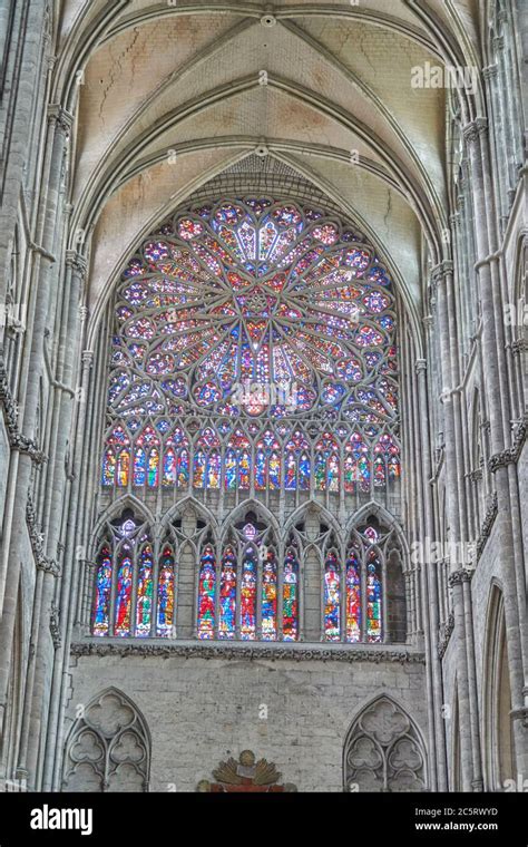 Rose Window Of Amiens Cathedral Stock Photo Alamy