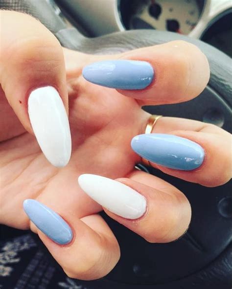 Blue And White Almond Shaped Nails White Acrylic Nails Gel Nails Shape