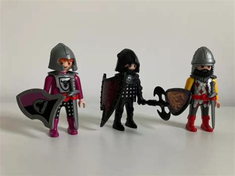 PLAYMOBIL CHEVALIER château moyen âge Lot de 3 chevaliers EUR 11 80