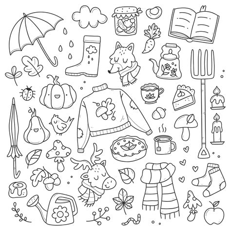 Premium Vector A Set Of Cute Autumn Doodles A Collection Of Simple