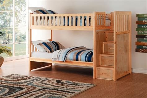 Charlton Pine Twin over Twin Bunk Bed with Stairs - Gray, White