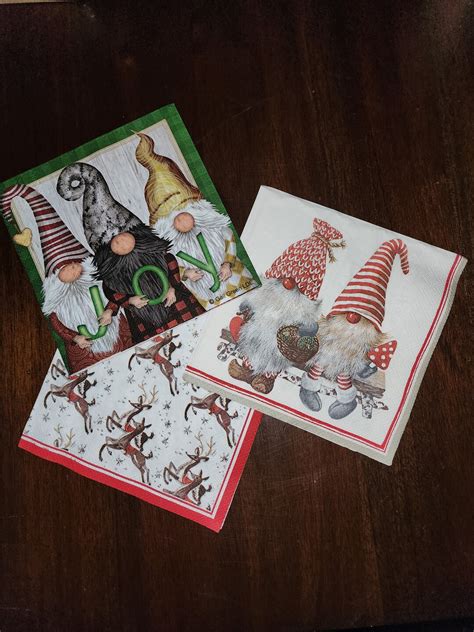 Three Decoupage Napkins Decoupage Napkins Christmas Christmas Gnome