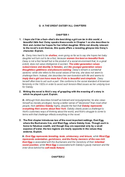 V56 Great Gatsby verwerking Ch 1 - 9 - Teacher's copy - Q A THE GREAT