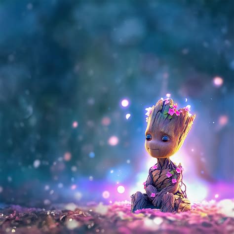 Baby Groot Wallpaper 4K Flower Crown Cute Art Aesthetic