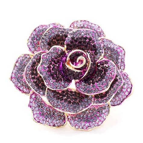 Purple Rhinestone Crystal Rose Flower Wedding Bridal Brooch Pin Broach