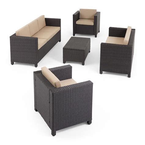 Noble House Puerta Dark Brown 5 Piece Metal Outdoor Patio Conversation