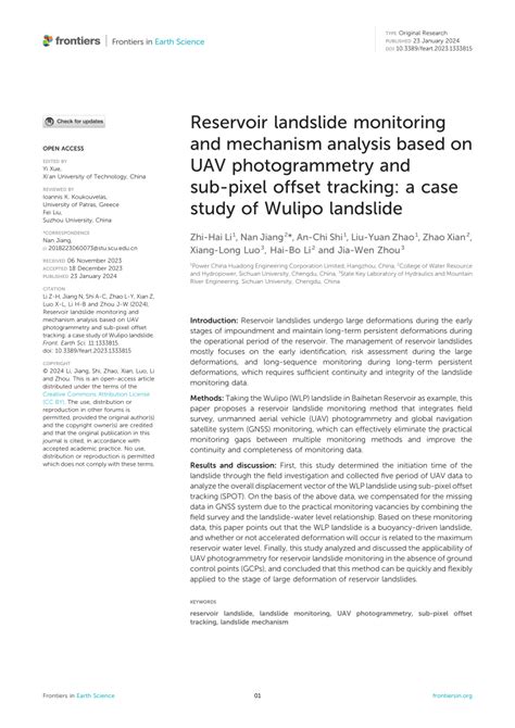 PDF Reservoir Landslide Monitoring And Mechanism Analysis Based On