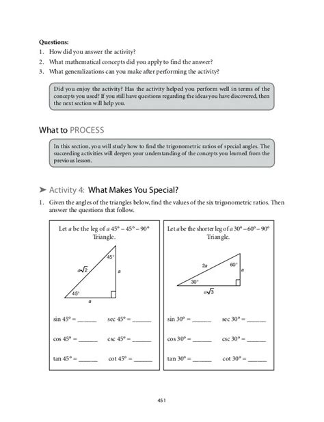 Six Trigonometric Ratios Worksheets Answers