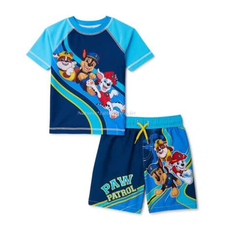 Boys Paw Patrol Swimsuit Swim Trunk Rash Guard Set Shirt Shorts Toddler