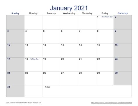 January 2021 Printable Calendar Word