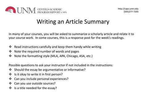 Article Summary Format