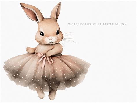 Watercolor Cute Ballerina Rabbits Clipart Set For Baby Shower Invite