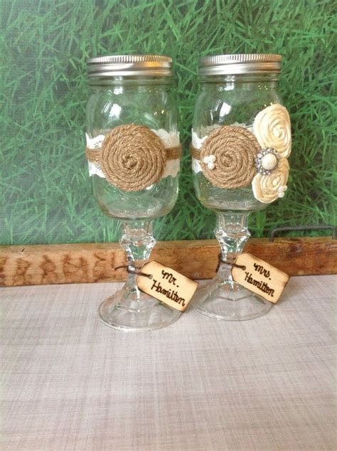 Bride And Groom Mason Jar Wedding Glasses By Fallenstarcoutureinc