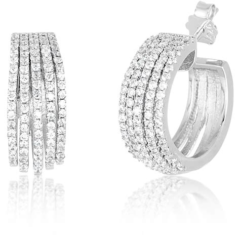 Online Womens Sterling Silver Rhodium Five Strand Cubic Zirconia Hoop Earrings