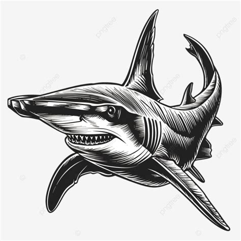 Scalloped Hammerhead Shark Or Sphyrna Lewini Front View Retro Woodcut