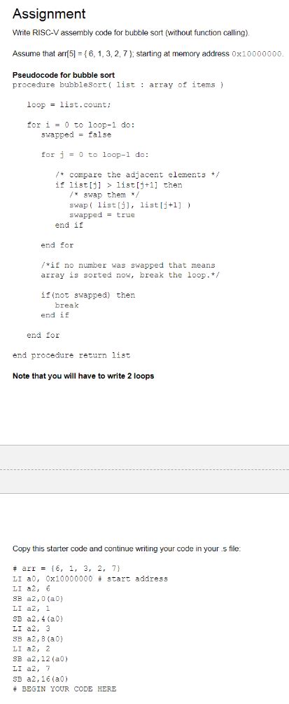 Solved Assignment Write Risc V Assembly Code For Bubble Sort Chegg