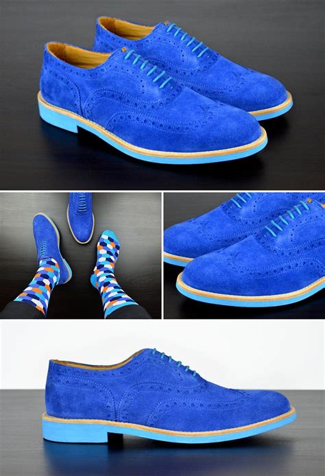 Electric Blue Suede Brogues Dress Shoes Men Mens Boots Fashion Mens