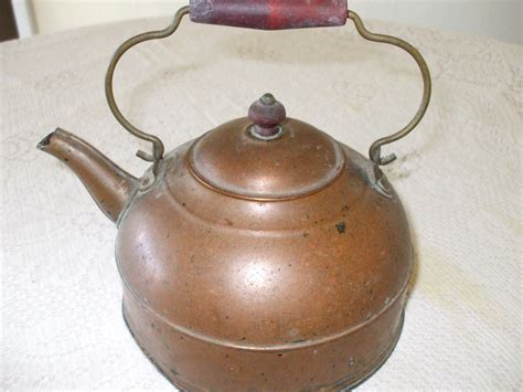 Antique COPPER TEA KETTLE With Red Wood Handle