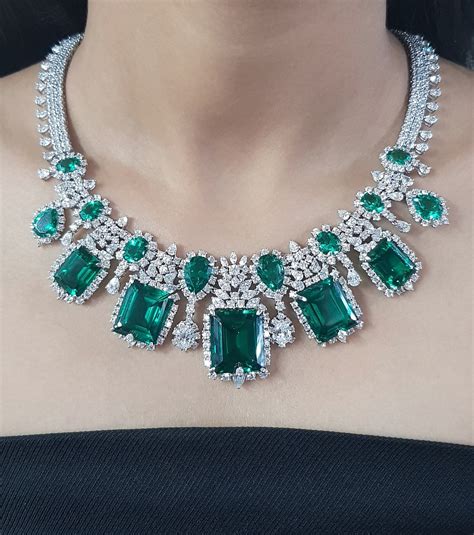 Emerald Necklace For Women Green Synthetic Jewelry 925 Etsy