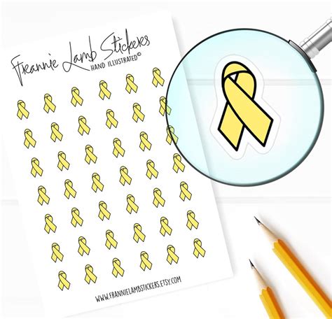 42 Clear Planner Stickers 1/2 Each, Yellow Ribbon Stickers, Awareness ...