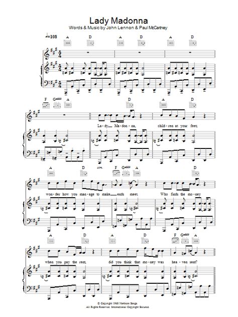 Lady Madonna By The Beatles Sheet Music For Piano Vocal And Guitar Chords At Sheet Music Direct