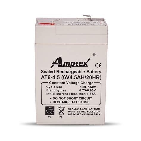 Amptek 6V 4 5Ah Rechargeable Sealed Lead Acid Battery Amazon In