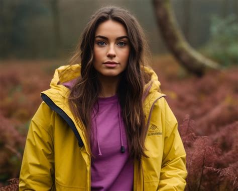 Premium AI Image | a woman in a yellow rain jacket standing in the ...