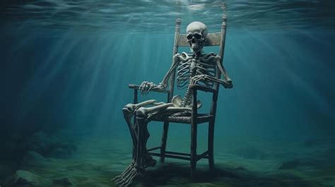 Premium Photo Skeleton Sitting In A Chair In The Ocean With A Full