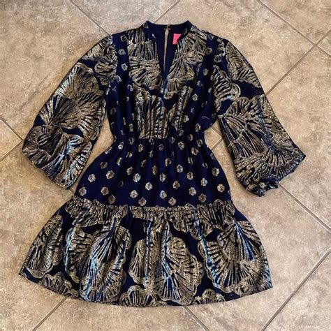 Lilly Pulitzer Joella Navy Gold Dress Gem