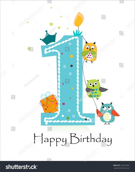 Happy First Birthday Owls Baby Boy Stock Vector (Royalty Free ...