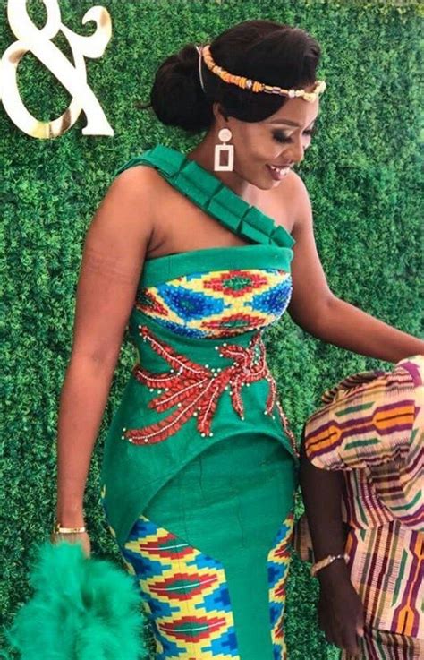 Latest One Arm Green Engagement Kente Dresses Clipkulture