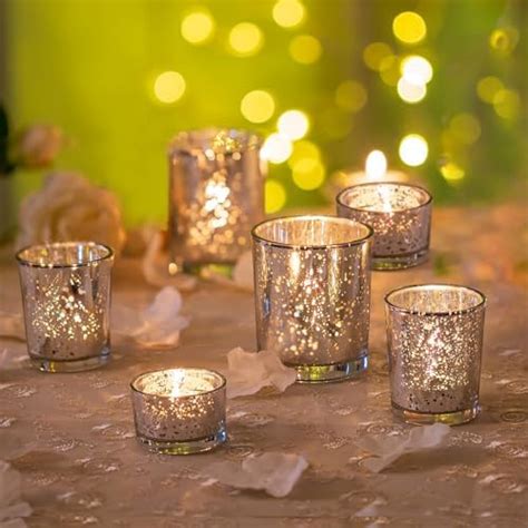 Mercury Glass Votive Candle Holders 6pcs Silver Small Unity