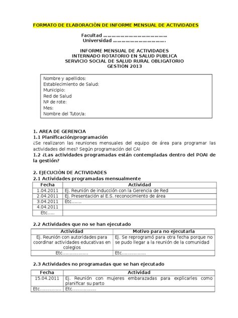 Modelo De Informe De Actividades Informe Reglas De Clase An 225 Lisis Riset