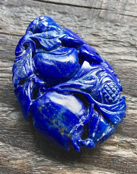 Vintage Lapis Lazuli Carved Pendant Large Bright Blue Hand Etsy