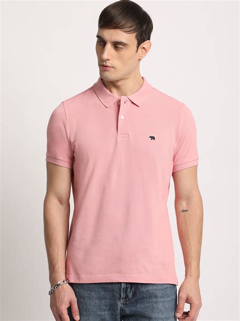 Shop Men Pink Solid Slim Fit Polo Collar T Shirt Online Bearhouseindia