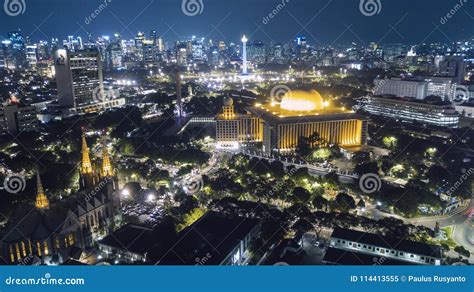 Beautiful Jakarta City With Glowing Skyscraper At Night Editorial Image