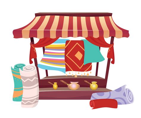 Bazaar Trade Awning With Handmade Carpets Cartoon Vector Illustration