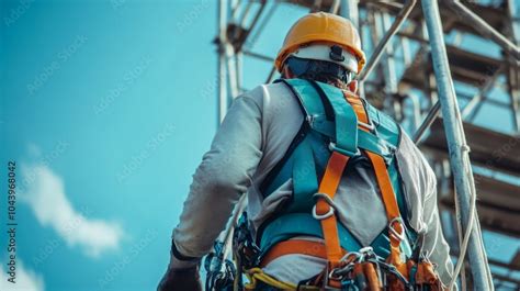 Safety First A Construction Worker Preparing To Climb A Scaffolding