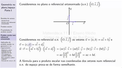 Geometria no plano espaço Aula 5 Produto escalar num referencial