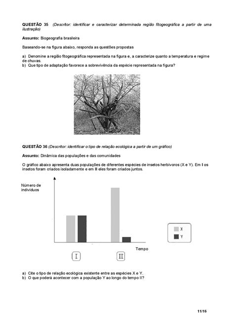 Prova De Biologia Avalia O Exerc Cios Gabarito Para Imprimir